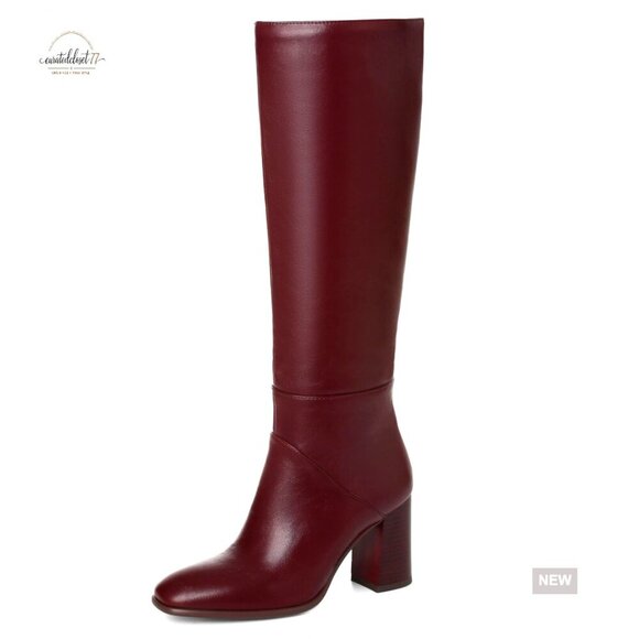 Shoes - Knee High Boots Faux Suede Square Toe Chunky Heel Wide Calf Side Zipper